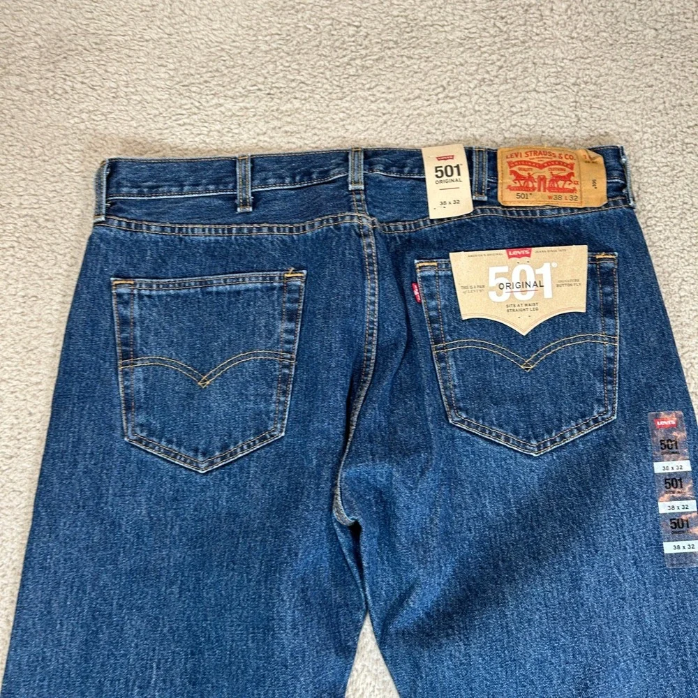 Levis 501 Original Mens 36x32 Dark Wash Blue Straight Leg Button Fly Jeans‎ New